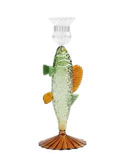 &k Amsterdam Fish Dinner Candle Holder, Green , Orange, Green , Orange