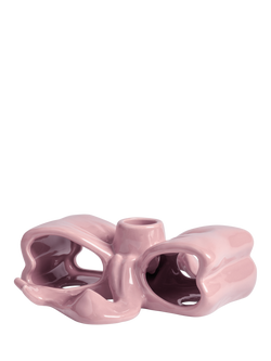 &k Amsterdam Stoneware Ribbon Candle Holder, Pink, Pink