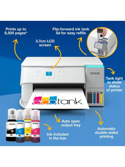 Epson EcoTank ET-2956 Three-In-One Wi-Fi Printer with High Capacity Integrated Ink Tank System, White - view 2, White
