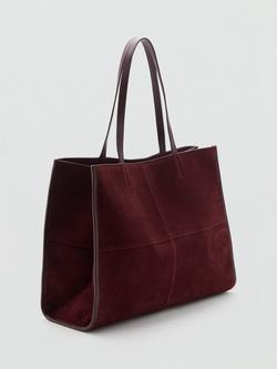 Mango Suede Tote Bag, Dark Red - view 2, Dark Red