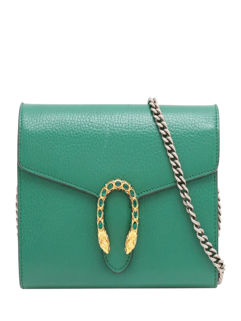 Pre-loved GUCCI Dionysus Leather Chain Wallet, Green