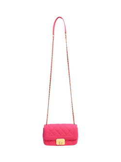 Pre-loved CHANEL 2014 Chic with Me Mini Diamond Quilted Jersey and Leather Single Flap Cross Body Bag, Fuschia - view 2, Pink