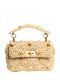 Pre-loved Valentino Studded Rhinestone Raffia Cross Body Bag, Beige
