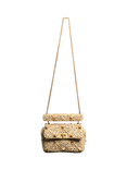 Pre-loved Valentino Studded Rhinestone Raffia Cross Body Bag, Beige
