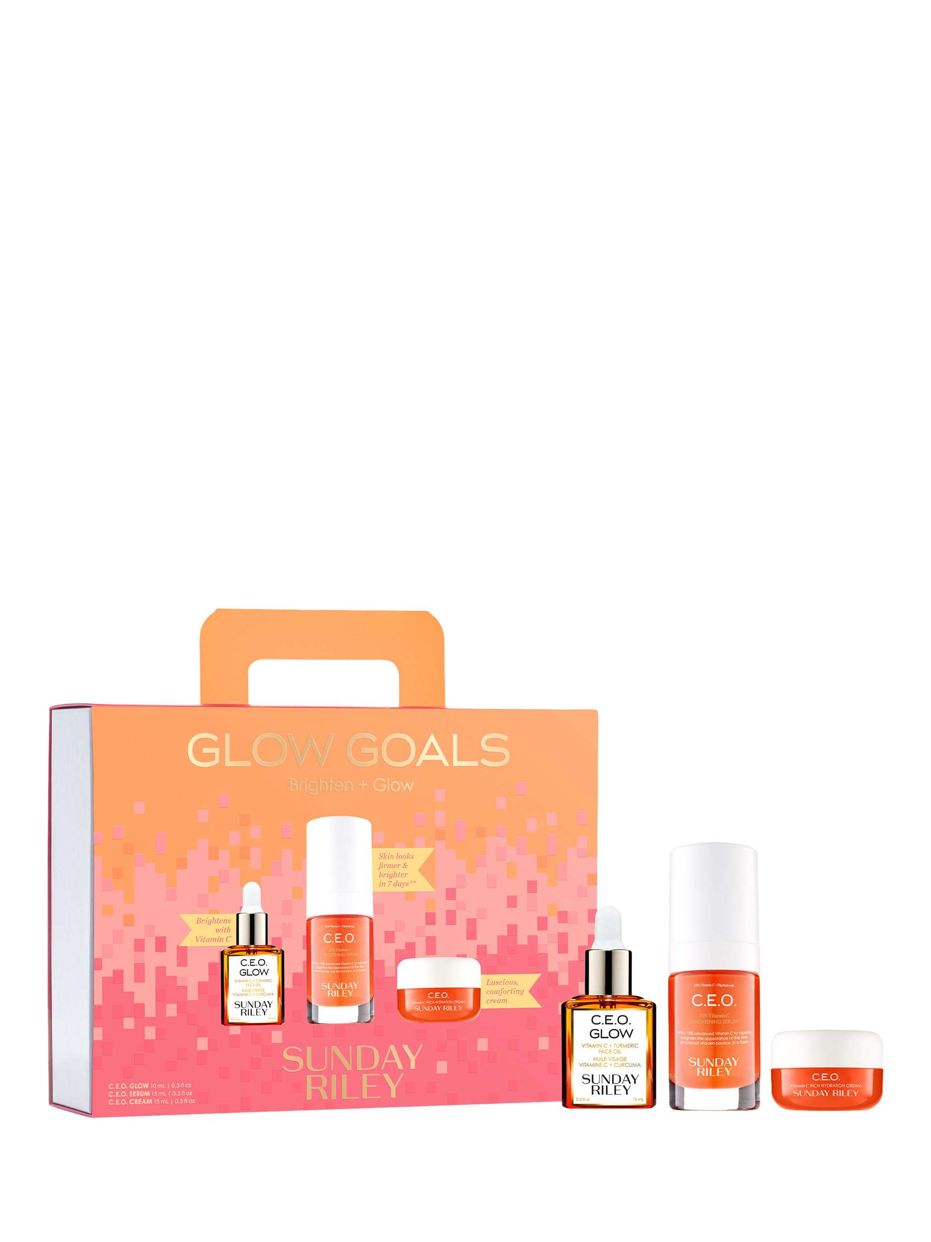 Product image 1 of 7, which shows Sunday Riley Glow Goals Skincare Gift Set