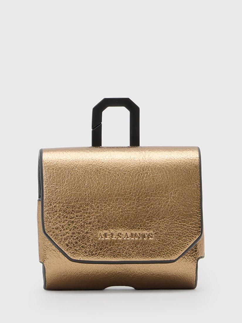 Product image 1 of 5, which shows AllSaints Metallic Leather Airpod Case, Gold