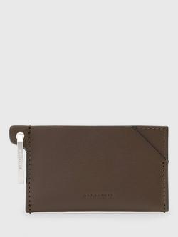 AllSaints Hex Carabiner Clasp Leather Cardholder, Fango Brown, Brown Mid