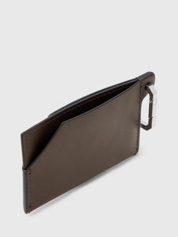 AllSaints Hex Carabiner Clasp Leather Cardholder, Fango Brown - view 2, Brown Mid