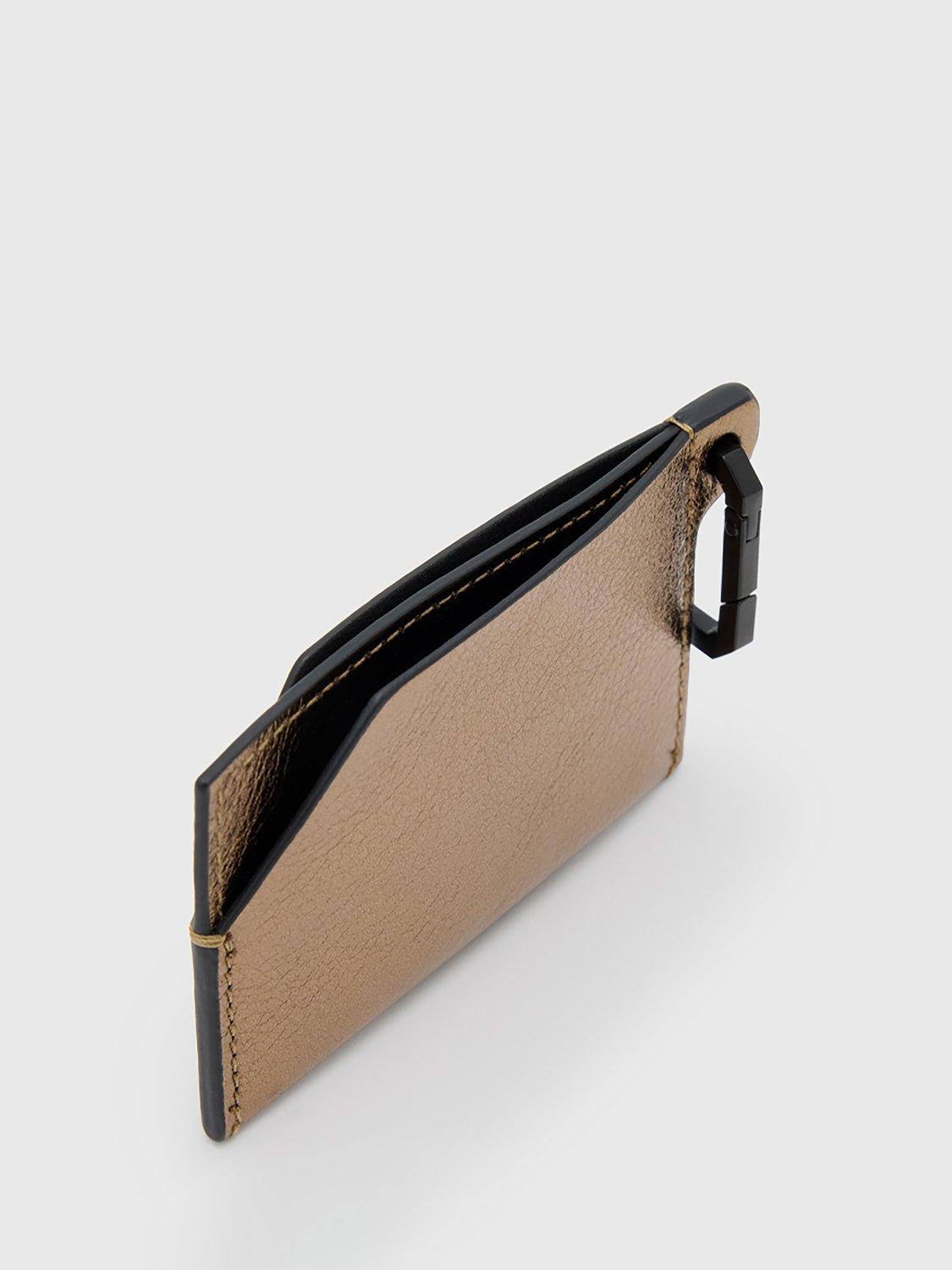 Product image 2 of 6, which shows AllSaints Metallic Leather Hex Card Holder, Bronze