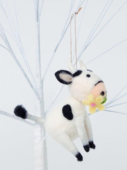 John Lewis Felt Cow Hanging Decoration - view 2, White
