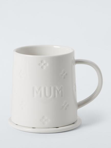 John Lewis Mum Fine China Mug & Coaster Set, 450ml, White, White White