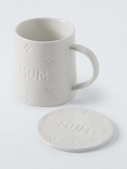 John Lewis Mum Fine China Mug & Coaster Set, 450ml, White - view 2, White White