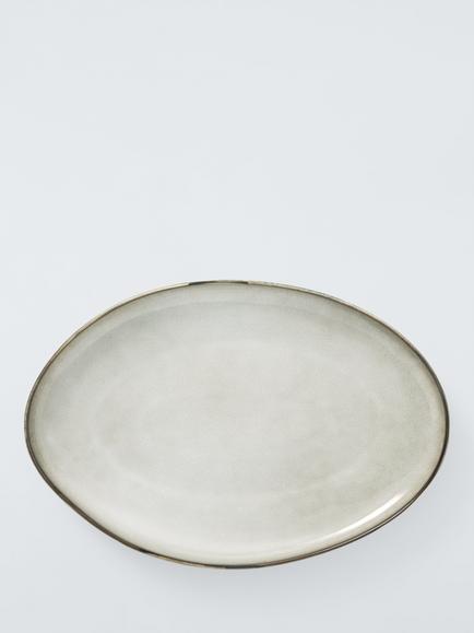 John Lewis Iver Reactive Glaze Oval Stoneware Platter, 33cm, Moonlight - view 2, Natural