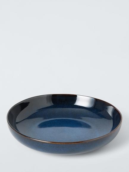 John Lewis Iver Reactive Glaze Stoneware Serve Bowl, 28cm, Blue, Blue Mid