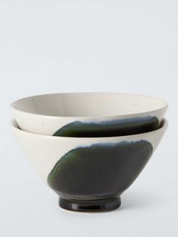 John Lewis Dipped Reactive Glaze Stoneware Rice Bowl, Set of 2, 11.8cm, Green, White