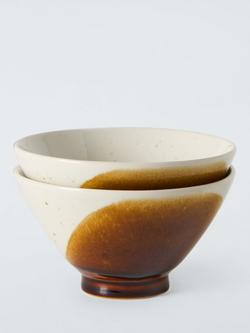 John Lewis Dipped Reactive Glaze Stoneware Rice Bowl, Set of 2, 11.8cm, Honey, White