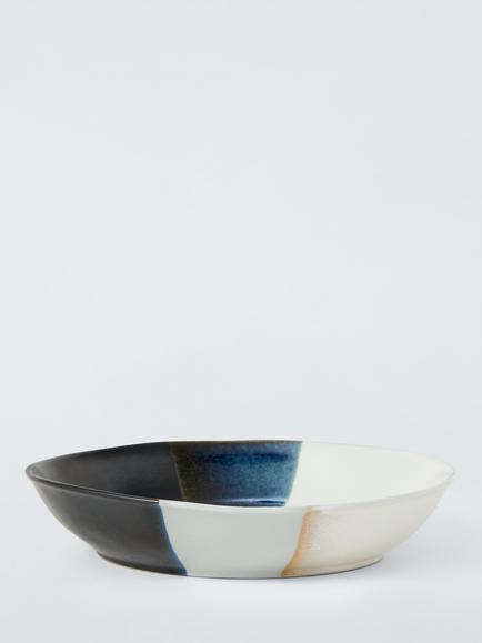 John Lewis Dipped Reactive Glaze Stoneware Pasta Bowl, 23cm, Black, Black