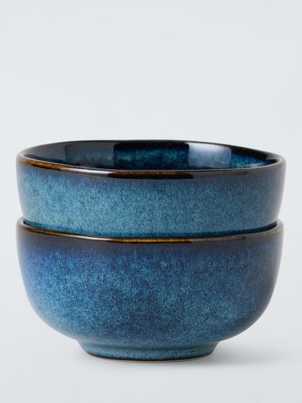 John Lewis Iver Reactive Glaze Stoneware Dip Bowl, Set of 2, 10cm, Blue, Blue Mid