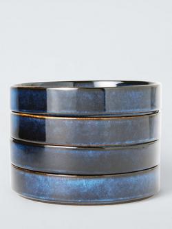 John Lewis Romy Reactive Glaze Stoneware Pasta Bowl, Set of 4, 22.8cm, Blue, Blue Mid