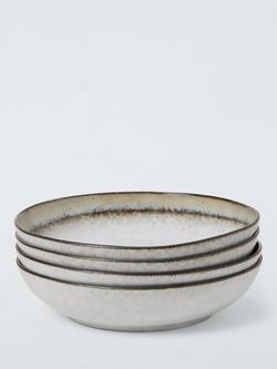 John Lewis Swirl Contrast Rim Stoneware Pasta Bowl, Set of 4, 24cm, Off White, White