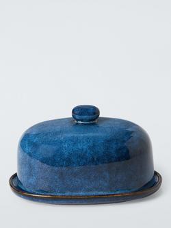 John Lewis Iver Reactive Glaze Stoneware Butter Dish, Blue, Blue Mid