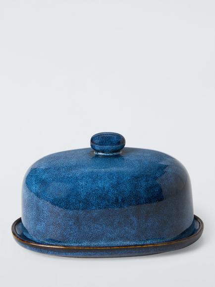 John Lewis Iver Reactive Glaze Stoneware Butter Dish, Blue, Blue Mid