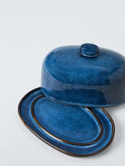 John Lewis Iver Reactive Glaze Stoneware Butter Dish, Blue - view 2, Blue Mid
