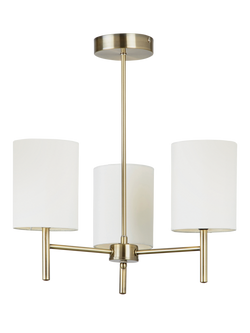 Bay Lighting Briorie 3 Arm Semi Flush Ceiling Light, Metallic Brass/Cream, Metallic Brass/Cream