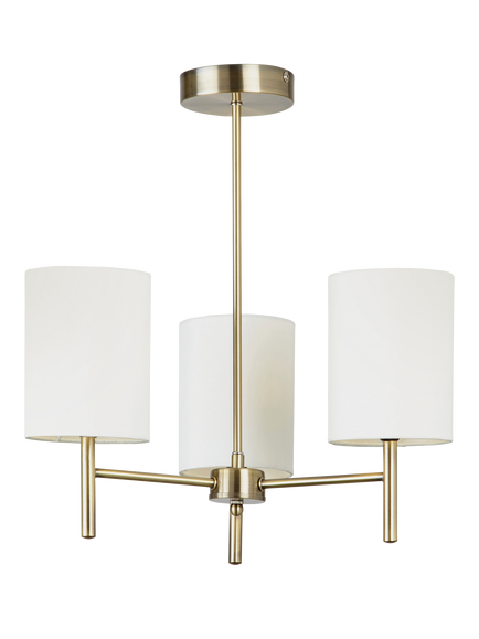 Bay Lighting Briorie 3 Arm Semi Flush Ceiling Light, Metallic Brass/Cream, Metallic Brass/Cream