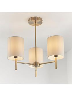 Bay Lighting Briorie 3 Arm Semi Flush Ceiling Light, Metallic Brass/Cream - view 2, Metallic Brass/Cream