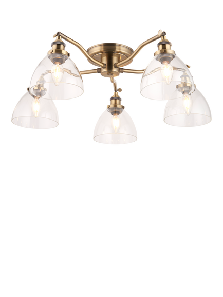 Bay Lighting Carter 5 Arm Semi Flush Ceiling Light, Metallic Brass/Clear, Metallic Brass