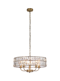 Bay Lighting Clarie 5 Bulb Cut Glass Pendant Ceiling Light, Metallic Brass, Metallic Brass