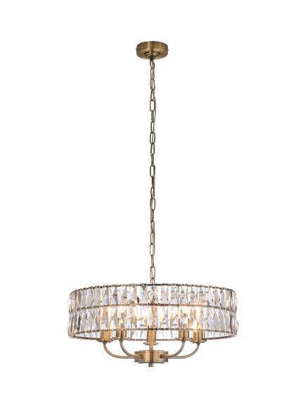 Bay Lighting Clarie 5 Bulb Cut Glass Pendant Ceiling Light, Metallic Brass, Metallic Brass