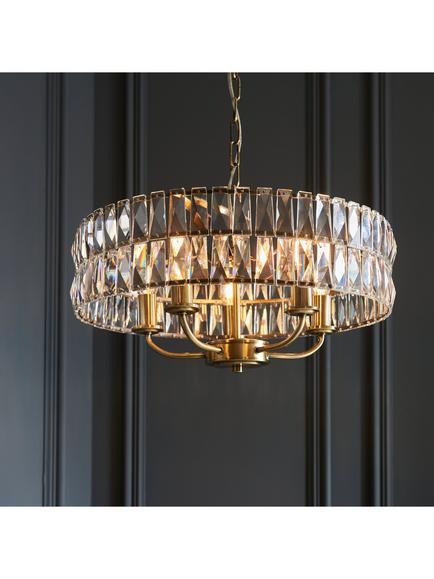 Bay Lighting Clarie 5 Bulb Cut Glass Pendant Ceiling Light, Metallic Brass - view 2, Metallic Brass