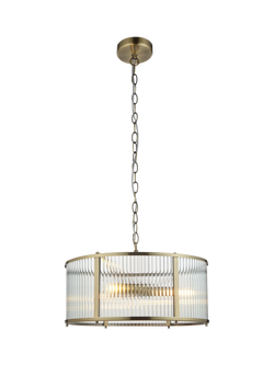 Bay Lighting Rika 3 Bulb Ribbed Glass Pendant Ceiling Light, Metallic Brass, Metallic Brass