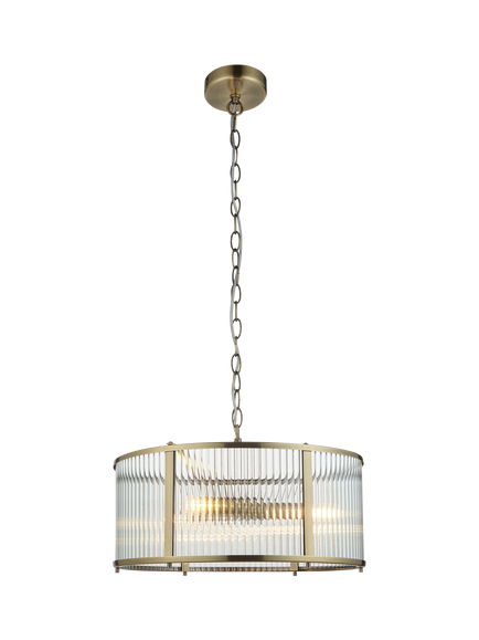 Bay Lighting Rika 3 Bulb Ribbed Glass Pendant Ceiling Light, Metallic Brass, Metallic Brass