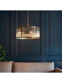 Bay Lighting Rika 3 Bulb Ribbed Glass Pendant Ceiling Light, Metallic Brass - view 2, Metallic Brass