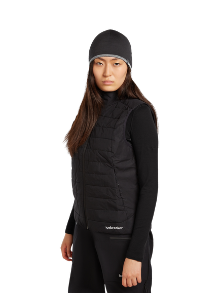 Icebreaker Unisex Flexi Chute Merino Wool Beanie Hat, Black/Gritstone - view 2, Black/Gritstone