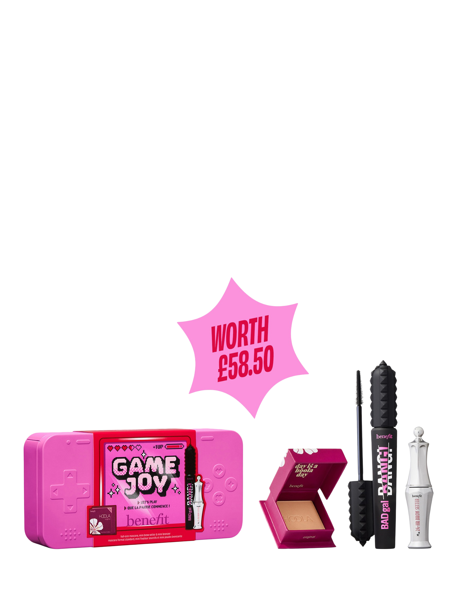 Product image 10 of 11, which shows Benefit GameJoy Mascara, Brow and Bronzer with Limited Edition Keepsake Tin Makeup Gift Set