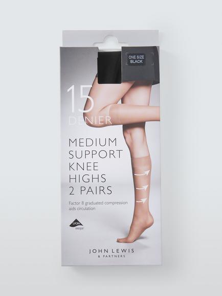John Lewis 15 Denier Medium Support Knee High Tights, Pack of 2, Black - view 2, Black