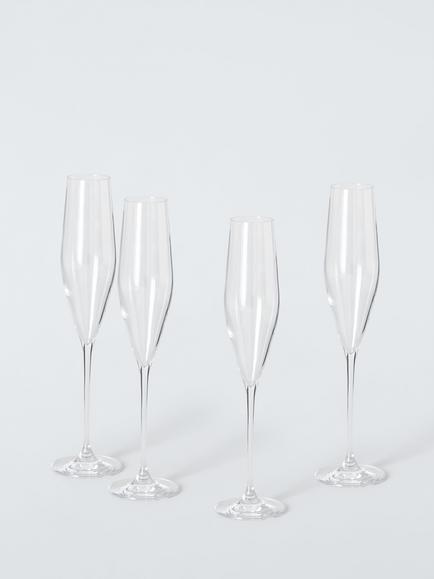 John Lewis Swan Crystal Glass Champagne Flute, Set of 4, 190ml, Clear, Clear