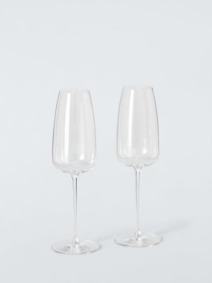 John Lewis Sora Crystal Glass Champagne Flute, Set of 2, 360ml, Clear, Clear