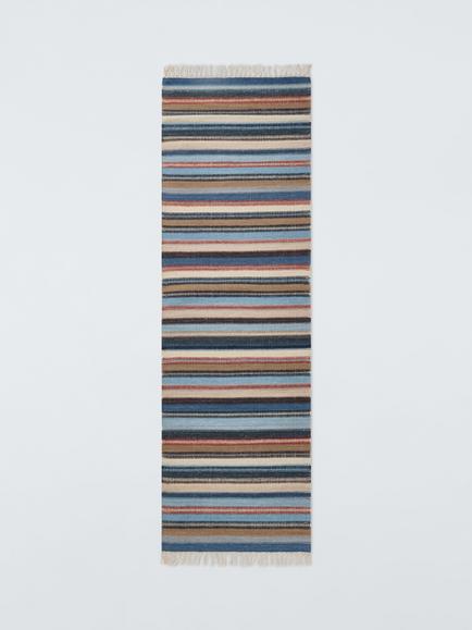 John Lewis Somerton Stripe Wool Rich Runner Rug, L240 x W70cm, Blue/Multi