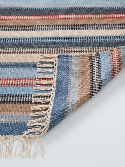 John Lewis Somerton Stripe Wool Rich Runner Rug, L240 x W70cm - view 2, Blue/Multi