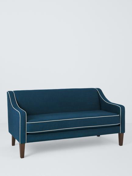 John Lewis Marlow Medium 2 Seater Sofa, Dark Leg, Soft Weave Clay, Dark Blue, Natural Piping