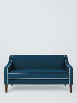 John Lewis Marlow Medium 2 Seater Sofa, Dark Leg, Soft Weave Clay - view 2, Dark Blue, Natural Piping