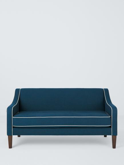 John Lewis Marlow Medium 2 Seater Sofa, Dark Leg, Soft Weave Clay - view 2, Dark Blue, Natural Piping