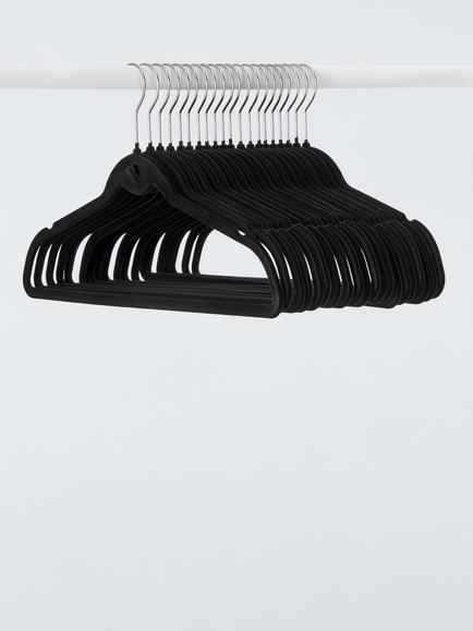 John Lewis Flocked Hangers, Pack of 20, Black, Black