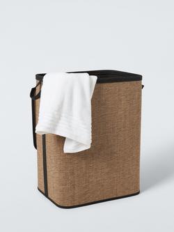 John Lewis Japa Lidded Laundry Basket, Natural/Black - view 2, Black