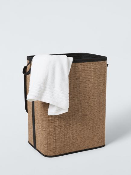 John Lewis Contrast Trim Lidded Laundry Basket, Natural/Black - view 2, Black